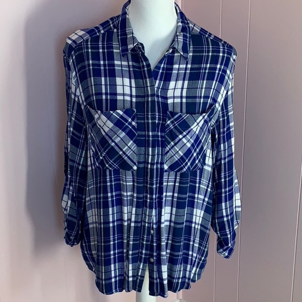 Express Blue and white plaid flannel